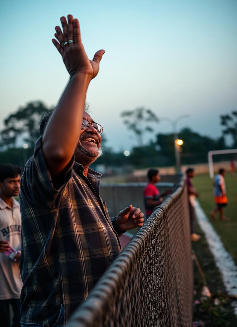 A parent watching their child train
